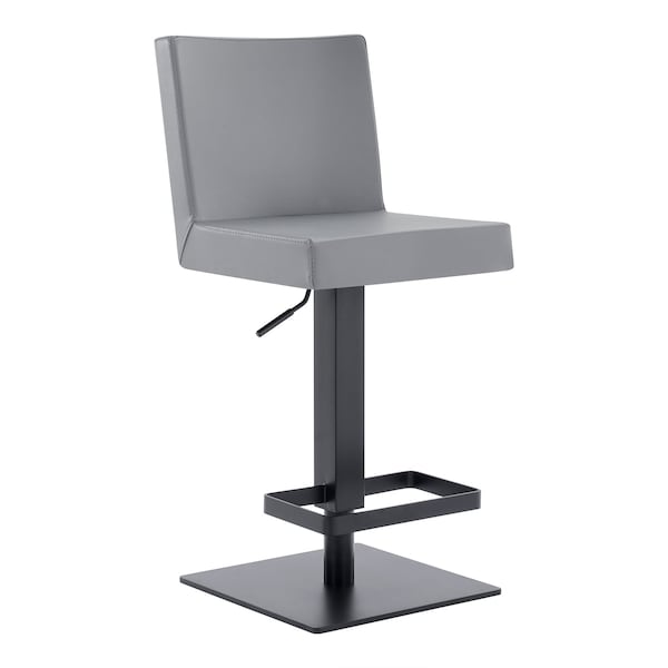 Armen Living Legacy Adjustable Height Swivel Gray Faux Leather and Black Metal Bar Stool LCLGSWBAMBGR - main